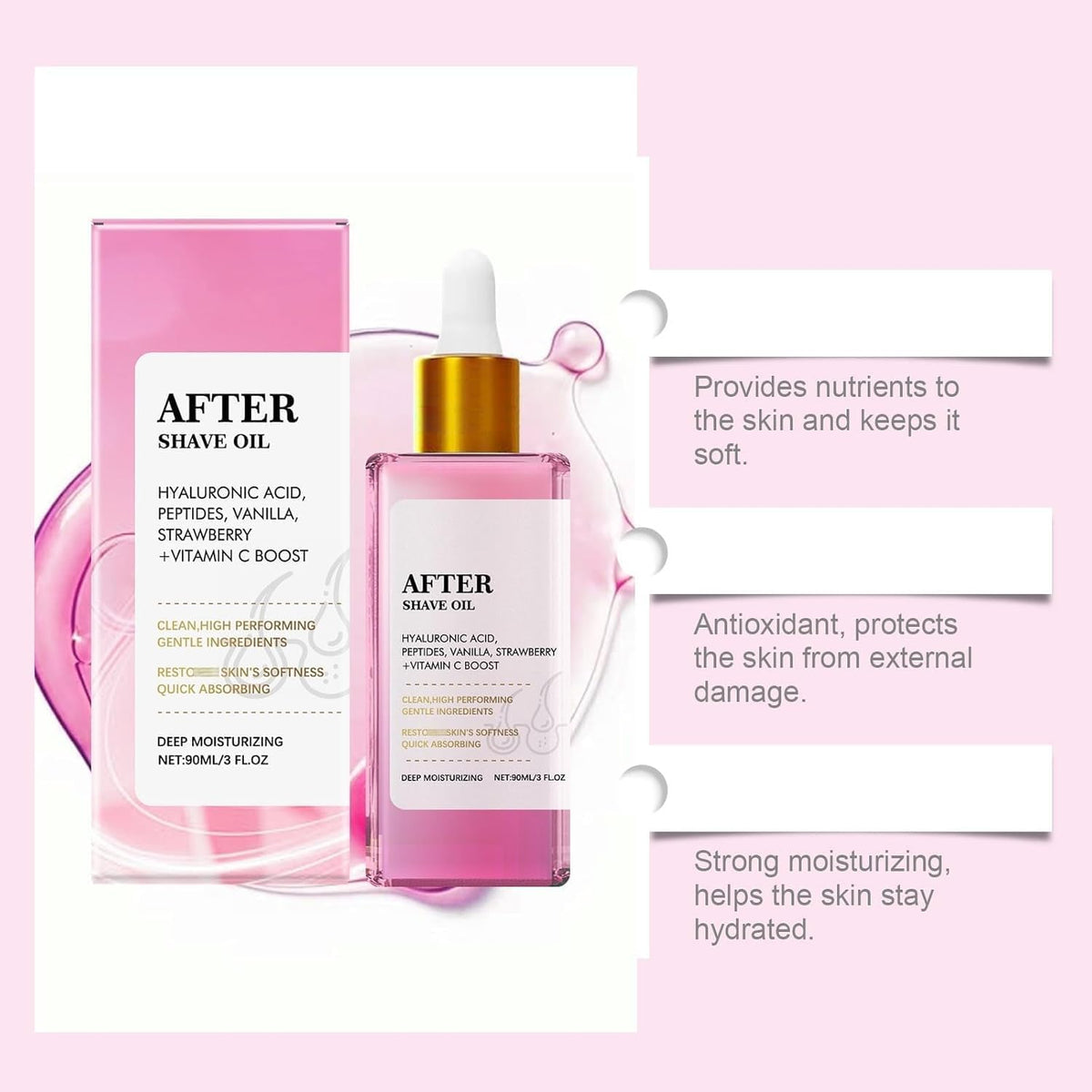 Strawberry Vanilla after Shave Oil Women for Smooth Skin, Soft Serve after Shave Oil, Prevent Ingrown Hairs & Dryness 1Bottle